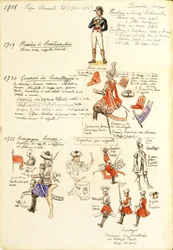 Uniformen van het leger van de Pauselijke Staten ten tijde van paus Clemens XI, kleurenplaat door Quinto Cenni