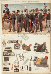 Uniformen van de Koninklijke Carabinieri, officieren en onderofficieren van het Koninkrijk Italië, kleurenplaat door Quinto Cenni