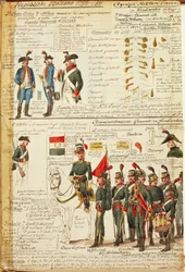 Uniformen van de Nationale Garde van Milaan. Kleurenplaat door Cenni Quinto