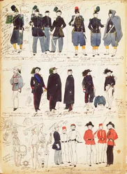 Verschillende Italiaanse uniformen in gebruik tussen 1847 en 1870 door Quinto Cenni, kleurenplaat