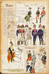 Verschillende uniformen, door Quinto Cenni, kleurenplaat, circa 1815
