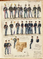 Verschillende uniformen van het Koninkrijk Italië door Quinto Cenni, kleurenplaat