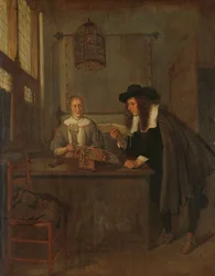 Interieur met Kantwerkster en een Bezoeker