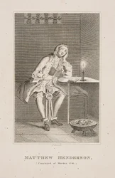 Matthew Henderson, moordenaar in zijn cel in 1746 (gravure)