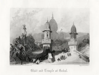 Ghat en Tempel in Gokul, India, ca. 1838