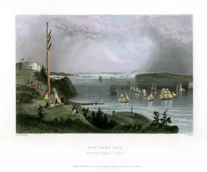 New York Bay gezien vanaf het telegraafstation, VS, 1838