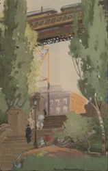 De verhoogde spoorweg bij 110th Street, 1914