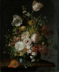Stilleven met bloemen in een glazen vaas
