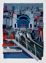 Charing Cross Station, 2021 (acryl en collage op papier)