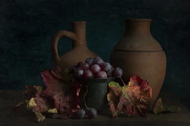 Herfstdruiven en aardewerk