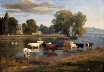 De Theems bij Richmond vanaf de Middlesex-oever, kijkend naar Asgill House