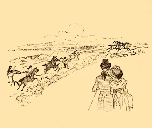 Toeschouwers kijken toe terwijl John Gilpin door het platteland wordt achtervolgd, 1878