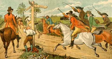 John Gilpin op zijn op hol geslagen paard achtervolgd door voorbijgangers, 1878, ca. 1918