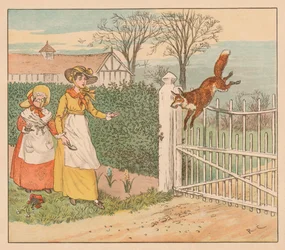 De vos springt over het hek van de pastoor