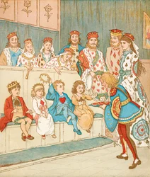 The Knave of Hearts Brought Back Those Tarts (kleurenlitho)