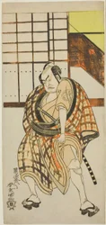 De acteur Nakamura Sukegoro II als Sasano Sangobei in deel twee van het stuk Iro Moyo Aoyagi Soga (Groene Wilg Soga van Erotisch Ontwerp), opgevoerd in het Nakamura Theater in de tweede maand, 1775