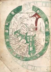 Wereldkaart, f.2v uit Polychronicon