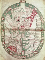 Kaart van de wereld met Jeruzalem als het centrum, Polychronicon, c.1380