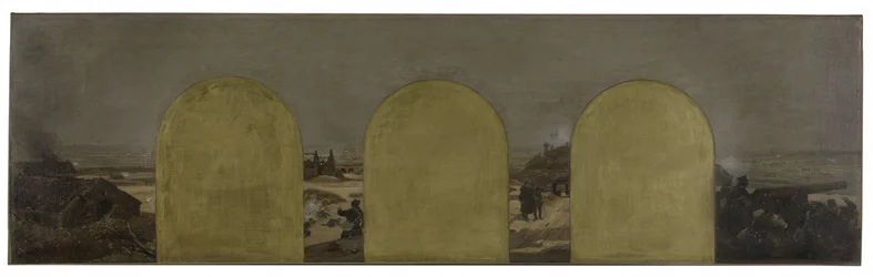 Schets voor het kabinet van de prefect van het stadhuis van Parijs: Een batterij bij de wallen: Het Beleg van Parijs in 1870