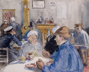 Bij het café, ca.1900 (aquarel, gewassen en houtskool)