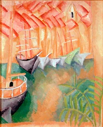 Boten aan een kade in de haven van Marseille Schilderij van Raoul Dufy (1877-1953) 1908 Parijs, Galerij voor Moderne Kunst