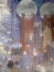 La Fee Electricite, detail van de linkerkant waarop wetenschappers staan afgebeeld