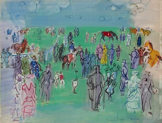 Paddock bij Ascot (gouache en aquarel op papier)