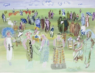 Poiret Mannequins bij de Races, met blauwe paraplu