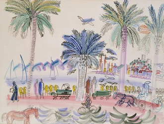 Gezicht op Le Suquet, Cannes (aquarel)