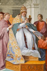 Theologische deugden, met Gregorius IX afgebeeld als Julius II