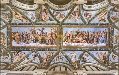 Uitzicht op de gewelven van de Loggia van Cupido en Psyche