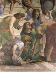 Euclides tekent de figuur van een hexagram (detail)