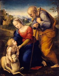 De heilige familie met het lam. Schilderij door Raffaello Sanzio, bekend als Raphael (1483-1520)
