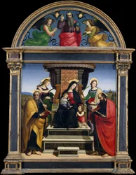 Madonna en Kind op de troon met heiligen