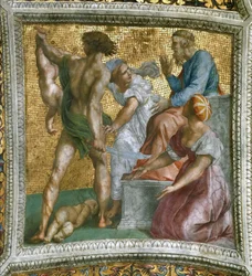 Het oordeel van Salomo Plafondfresco in Stanza della Segnatura, ca 1510-1511