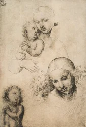 Studie voor een Madonna en Kind, tekening door Raffaello Sanzio. Gabinetto dei Disegni e delle Stampe, Uffizi Gallery, Florence