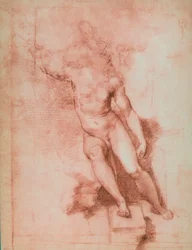 Studie voor een St. Johannes de Doper, tekening door Raffaello Sanzio. Gabinetto dei Disegni e delle Stampe, Uffizi Gallery, Florence