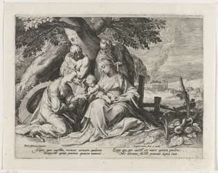 Heilige Familie met Heilige Catharina en Heilige Sebastiaan Mystiek huwelijk van de Heilige Catharina