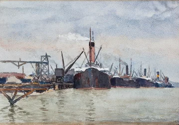 Boten aan kade, Bordeaux (gouache)