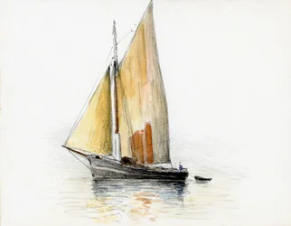 Boot (gabare) op de monding van de Gironde (gouache, houtskool en potlood op papier)