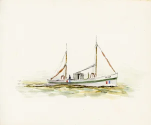 Boot op de monding van de Gironde (gouache en houtskool op papier)