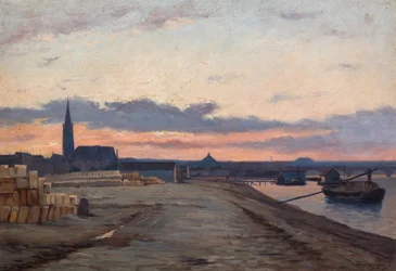 Bordeaux kades bij zonsondergang (olieverf op hout)