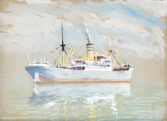 Vracht op de monding van de Gironde (gouache op papier)