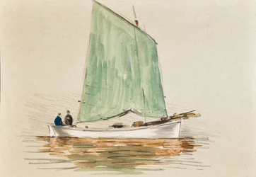 Vissers op een Yole, monding van de Gironde (gouache op papier)