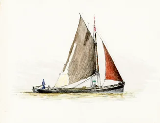 Gabare aan de monding van de Gironde (gouache en houtskool op papier)