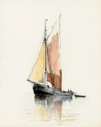Gabare aan de monding van de Gironde (gouache, houtskool en potlood op papier)