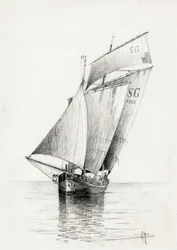 Gabares aan de monding van de Gironde (Houtskool)