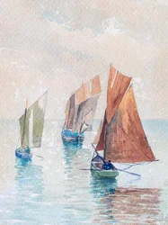 Gondels op de monding van de Gironde (aquarel)