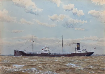 Noors vrachtschip op de monding van de Gironde (gouache op papier)