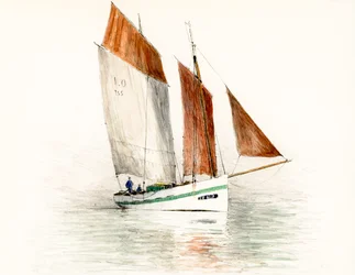 boot op de monding van de Gironde (gouache en houtskool)